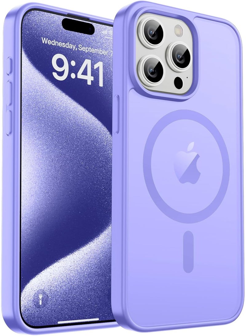 أكاليكس جراب مغناطيسي لهاتف آيفون 15 برو [مقاوم للصدمات ونحيف] غطاء خلفي صلب شفاف غير لامع مع حماية عالية الجودة | بنفسجي فاتح - Image 1